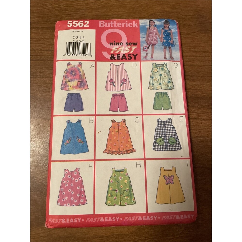 Butterick 9 Sew Easy Patterns 5562 Girls Dress Top Shorts Partially Cut Size 2-5